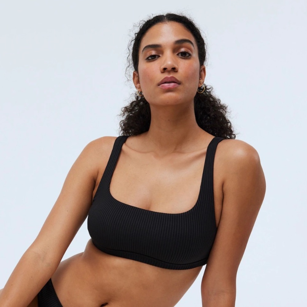 Madewell Ribbed Square-Neck Bikini Top Black Large New With Tags‎